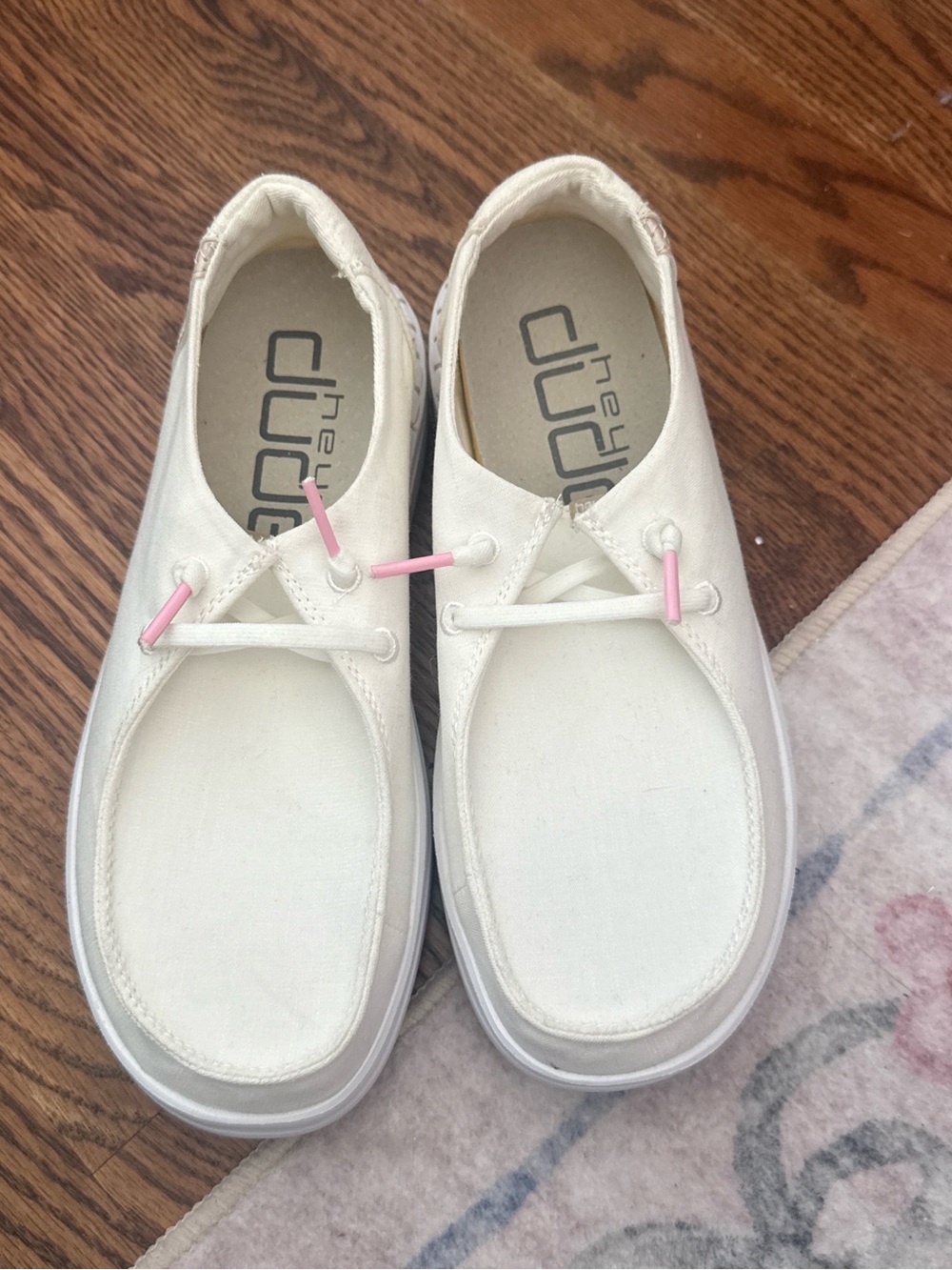 Hey Dude Off-White Canvas Slip-On Sneakers with Pink Accents
